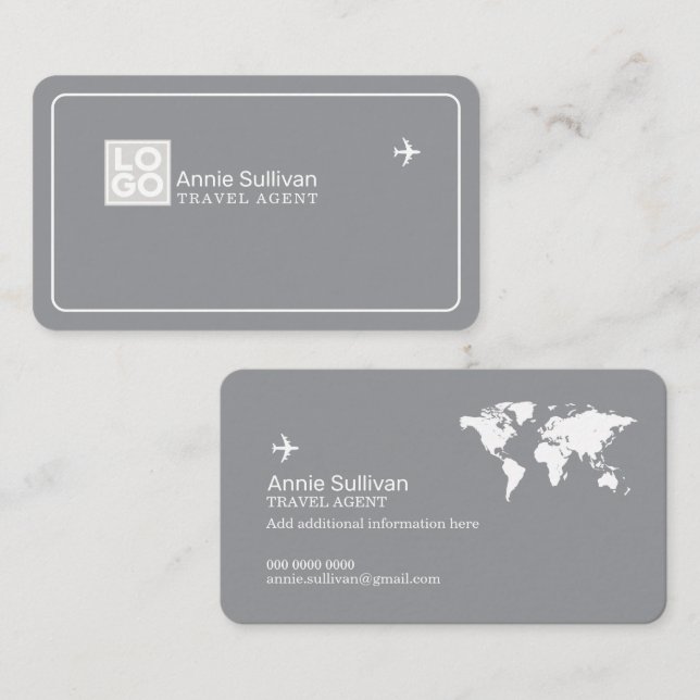 Carte de visite grise avec logo d'agent de voyages (Devant / Derrière)
