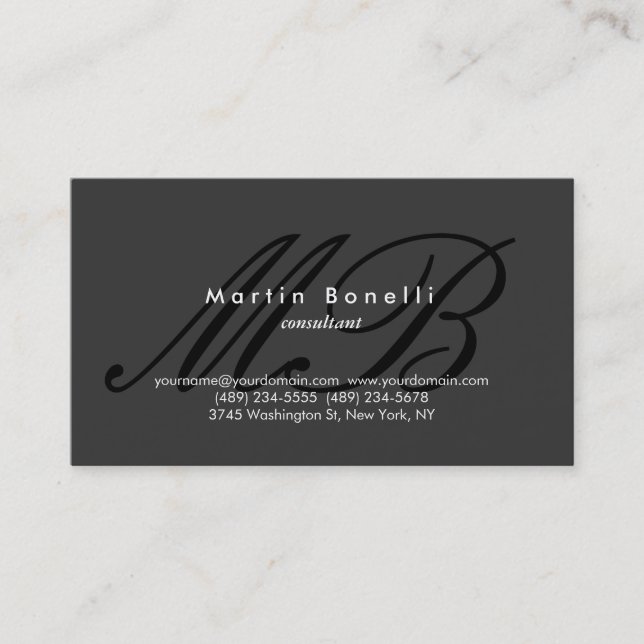Carte de visite grise pour consultant en script mi (Devant)