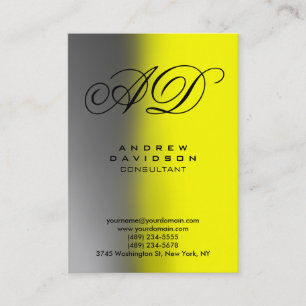 Carte de visite grise verticale monogramme jaune