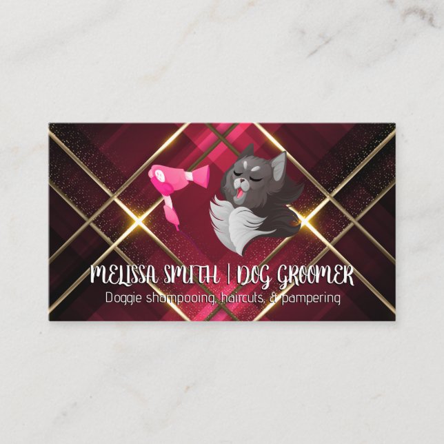 Carte De Visite Groomer | Chat mignon | Sèche-souffle (Devant)