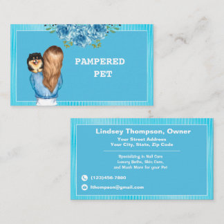 Carte De Visite Groomer Floral Bleu Avec Pommeau