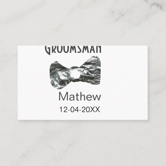 Carte De Visite Groomsman ajouter nom date année col gris arc text (Devant)