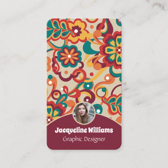 Carte De Visite Groovy Psychedelic 60s 70s Floral II (Devant)