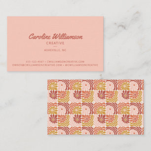 Carte De Visite Groovy Rétro Boho Rose Rouge Botanique Tendance
