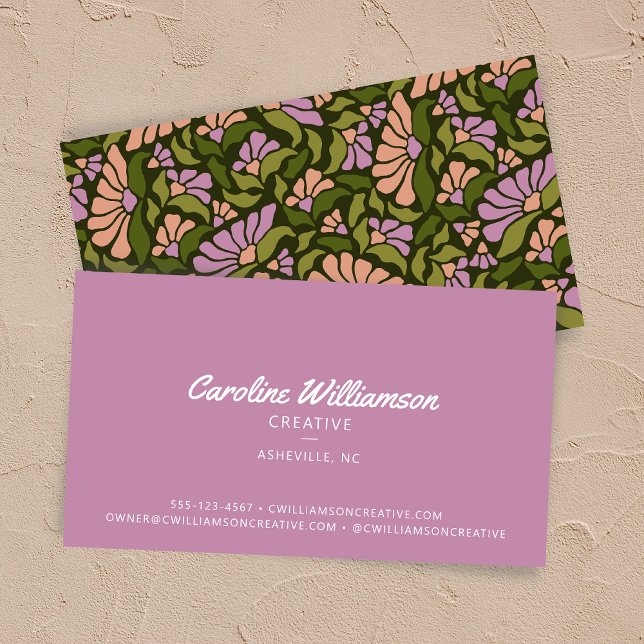Carte De Visite Groovy Rétro Boho Violet Vert Botanique Tendance (Créateur téléchargé)
