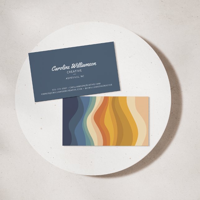 Carte De Visite Groovy Rétro Lignes Ondulées Jaune Bleu Tendance (Créateur téléchargé)