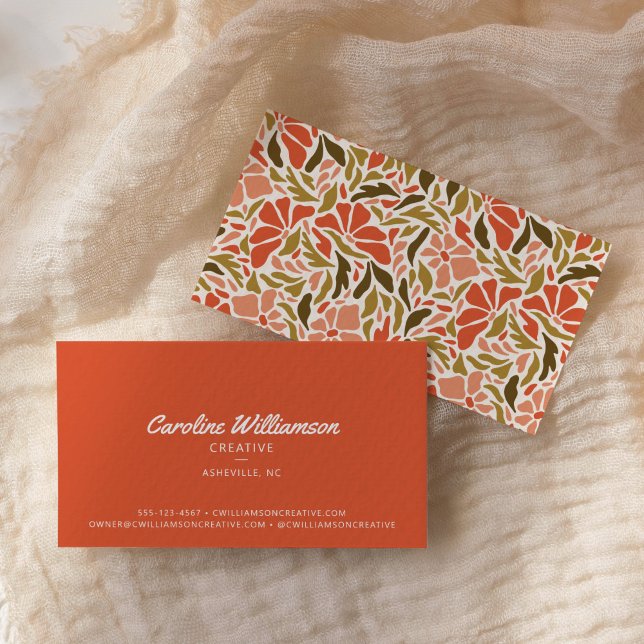 Carte De Visite Groovy Rétro Orange Rouge Vert Botanique Tendance  (Créateur téléchargé)