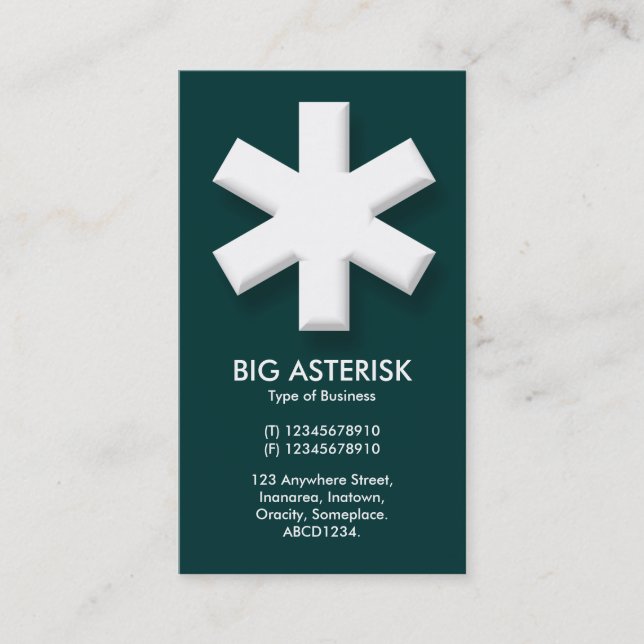 Carte De Visite Gros Astérisque - Vert Turquoise foncé (003333) (Devant)