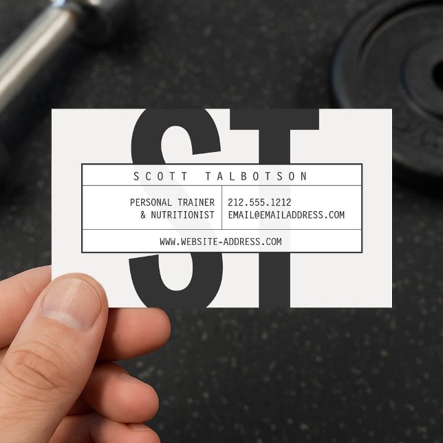 Carte De Visite Gros initiaux Monogramme Personal Trainer Grey cla (Créateur téléchargé)
