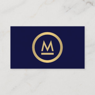 Carte De Visite Gros Monogramme moderne de Faux Gold sur Navy