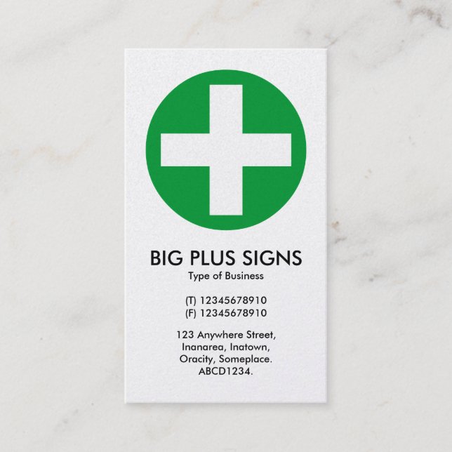 Carte De Visite Gros Plus Signs Vert - Blanc (Carte Platine) (Devant)