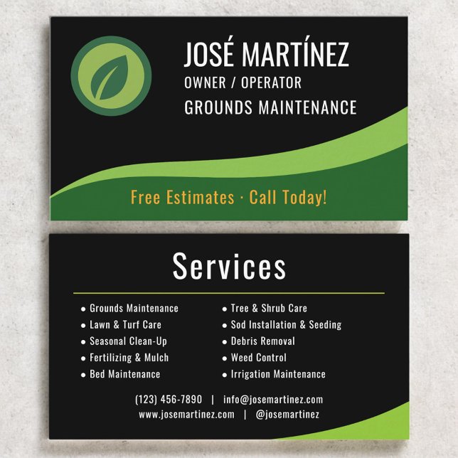 Carte De Visite Grounds Maintenance Landscaping Lawn Service (Créateur téléchargé)