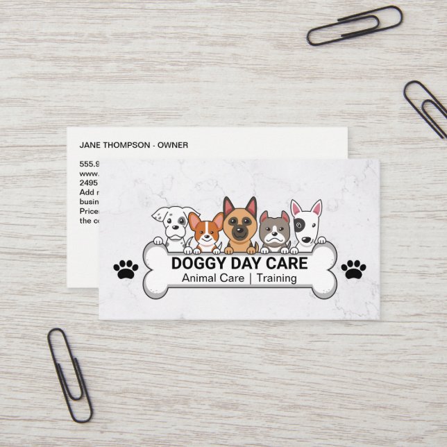 Carte De Visite Group of Dogs | Dog Bone | Pet Care (Devant/Arrière en situation)