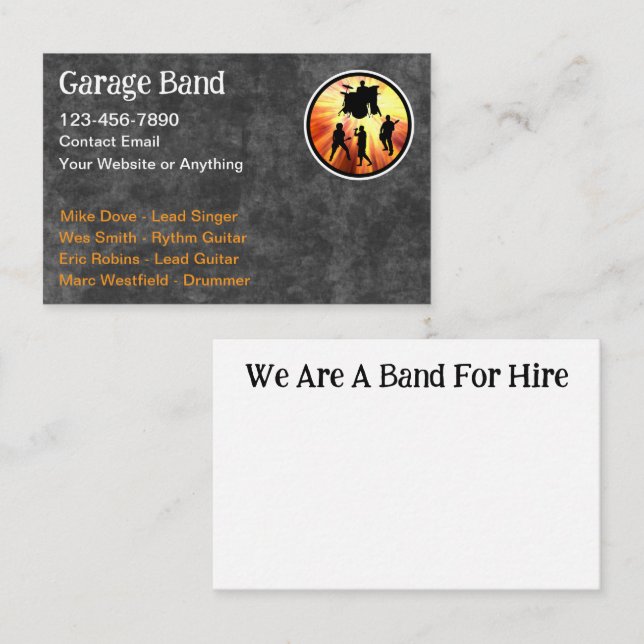 Carte De Visite Groupe de garage Rock N Roll (Devant / Derrière)