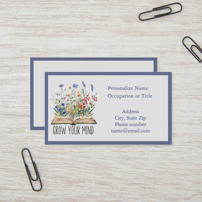 Carte De Visite Grow Your Mind Floral Quote Educational Coaching (Devant/Arrière en situation)