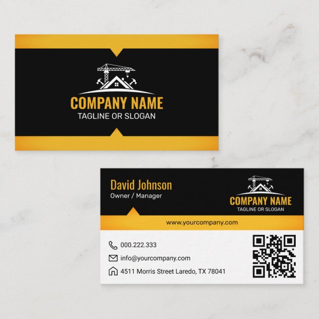 Carte De Visite Grue de construction de maison Black Gold Home (Devant / Derrière)