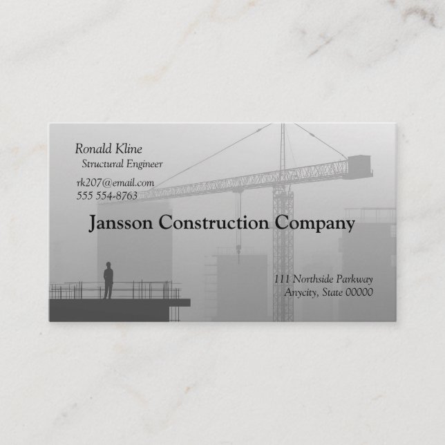 Carte De Visite Grue de construction et ouvrier (Devant)