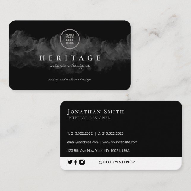 Carte De Visite Grunge Black Cloudy Ajouter Votre Logo (Devant / Derrière)