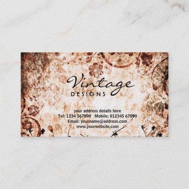 Carte de visite grunge floral (Devant)