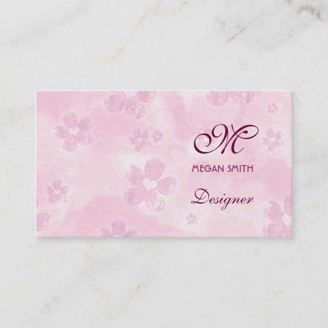 Carte de visite grunge floral de monogramme (Devant)