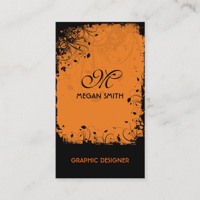 Carte de visite grunge floral de monogramme (Devant)