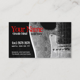 Carte de visite Grunge Guitare Gris/Noir & Rouge