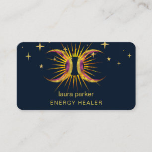 Carte De Visite Guérisseur Reiki Croissant Mystique Soleil Lune
