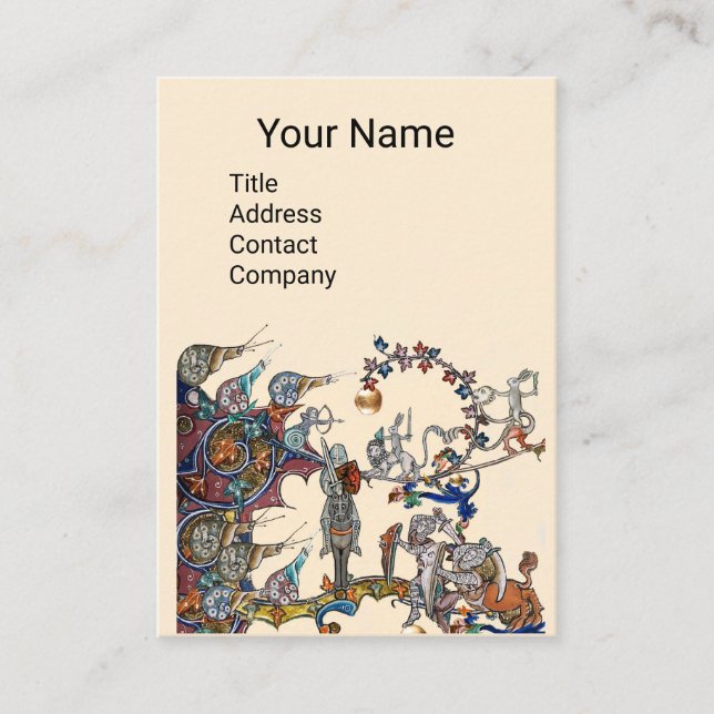 CARTE DE VISITE GUERRE BESTIAIRE MÉDIÉVALE, CHEVALIERS, CRÈME DES  (Devant)