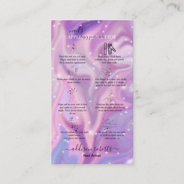 Carte De Visite Guide d'application des clous holographiques viole (Devant)