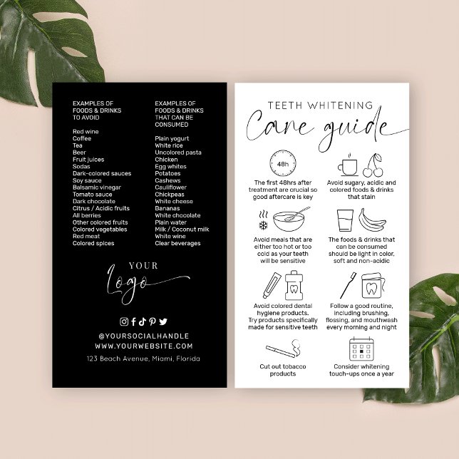 Carte De Visite Guide d'après-soins pour blanchir les dents du log (Créateur téléchargé)