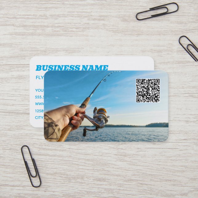 Carte De Visite Guide de pêche QR personnalisé (Devant/Arrière en situation)