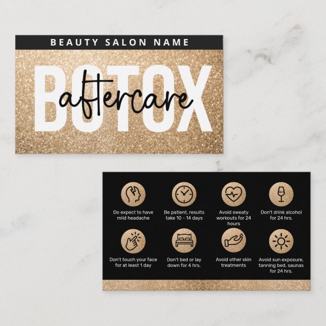 Carte De Visite Guide de soins après Botox Gold Glitter Glam (Devant / Derrière)