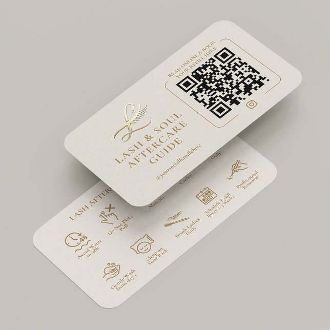 Carte De Visite Guide de soins après extension de cils Minimal Las (Minimal Lash Lift Extensions Aftercare Guide Sand Business Card
)