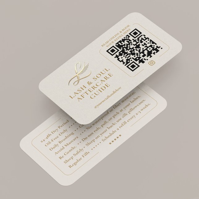 Carte De Visite Guide de soins après extensions de cils minimales  (Minimal Lash Extensions Aftercare Guide Sand Card
)