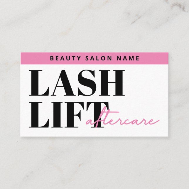 Carte De Visite Guide de soins après Lash Lift Chic Pink Glam (Devant)