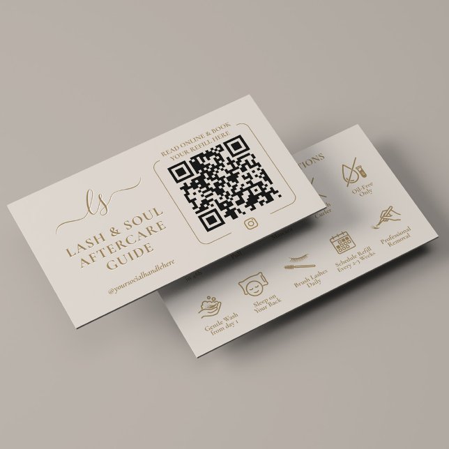Carte De Visite Guide de soins après pose d'extensions de cils Min (Minimal Lash Lift Extensions Aftercare Guide Sand Business Card
)