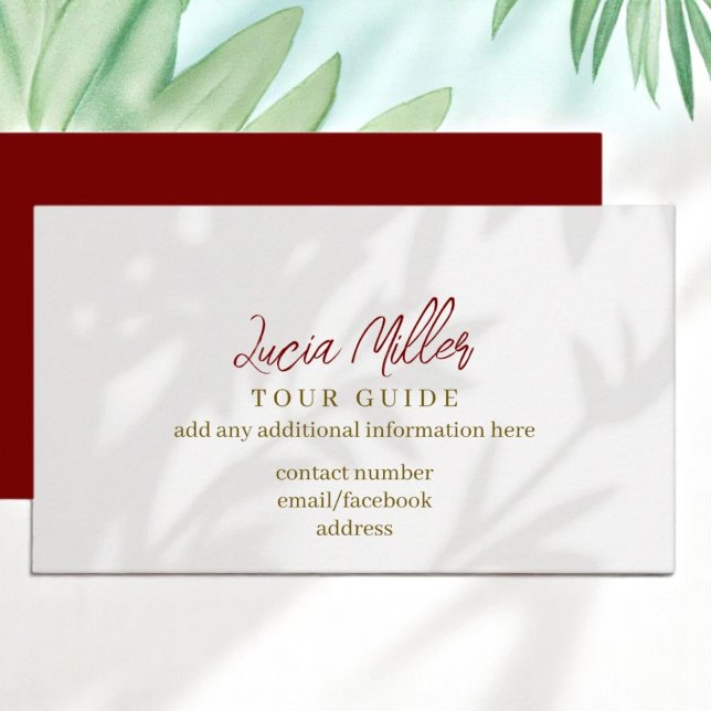 Carte De Visite Guide d'excursions ombres en feuilles gris pâle (Créateur téléchargé)