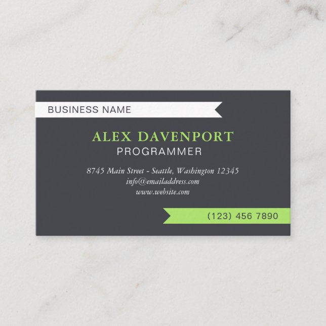 Carte De Visite Guidon Gunmetal & Inchworm Pennant Toute professio (Devant)