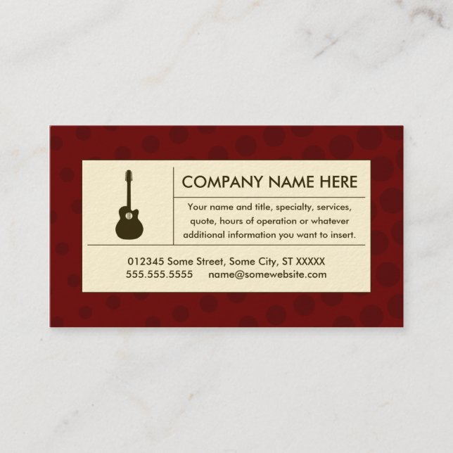 Carte De Visite guitare acoustique tramée (Devant)