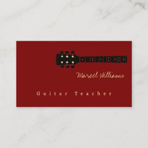 Carte De Visite Guitare du professeur de musique rouge foncé