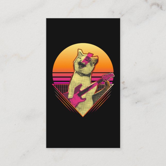 Carte De Visite Guitare électrique jouant Cat Meow 80s 90s Vaporwa (Devant)