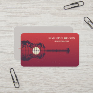 Carte De Visite Guitare élégante Paysage d'ombre de lac Musique Am