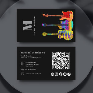 Carte De Visite Guitare Enseignant QR Code et médias sociaux perso