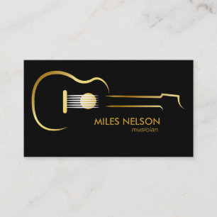 Carte De Visite Guitare Or Noir Logo Moderne Musique