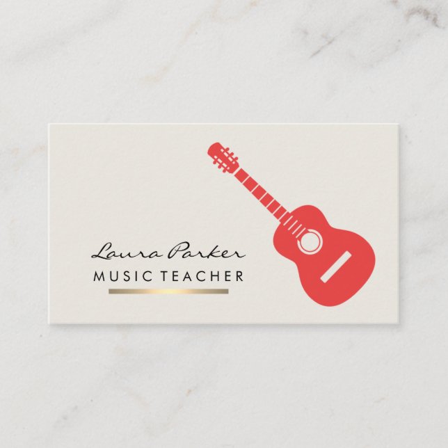 Carte De Visite Guitare Player Instrument Musique Enseignant Rouge (Devant)