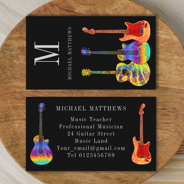 Carte De Visite Guitare Teacher Musicien Personnalisé (Stylish guitar music teacher musician custom custom business card)