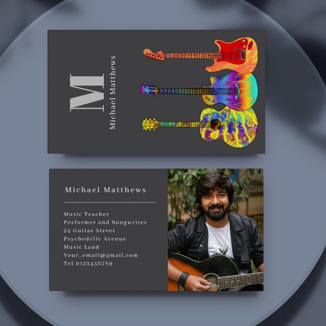 Carte De Visite Guitare Teacher Musicien Photo personnalisée (Guitar teacher custom photo business card)