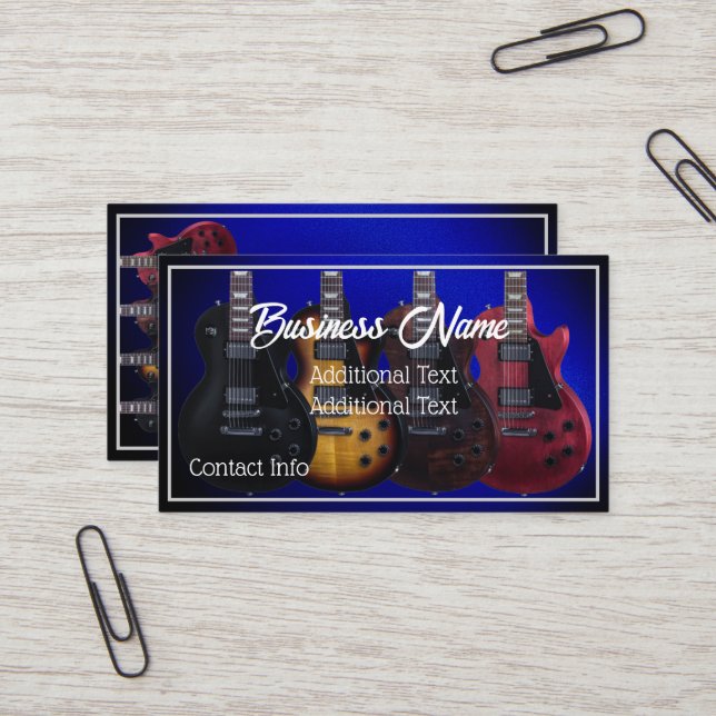 Carte De Visite Guitares électriques bleues (Devant/Arrière en situation)
