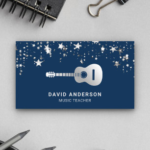 Carte De Visite Guitariste de la guitare Blue Silver Foil