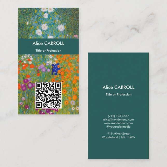Carte De Visite Gustav Klimt - Jardin des fleurs - Code QR (Devant / Derrière)